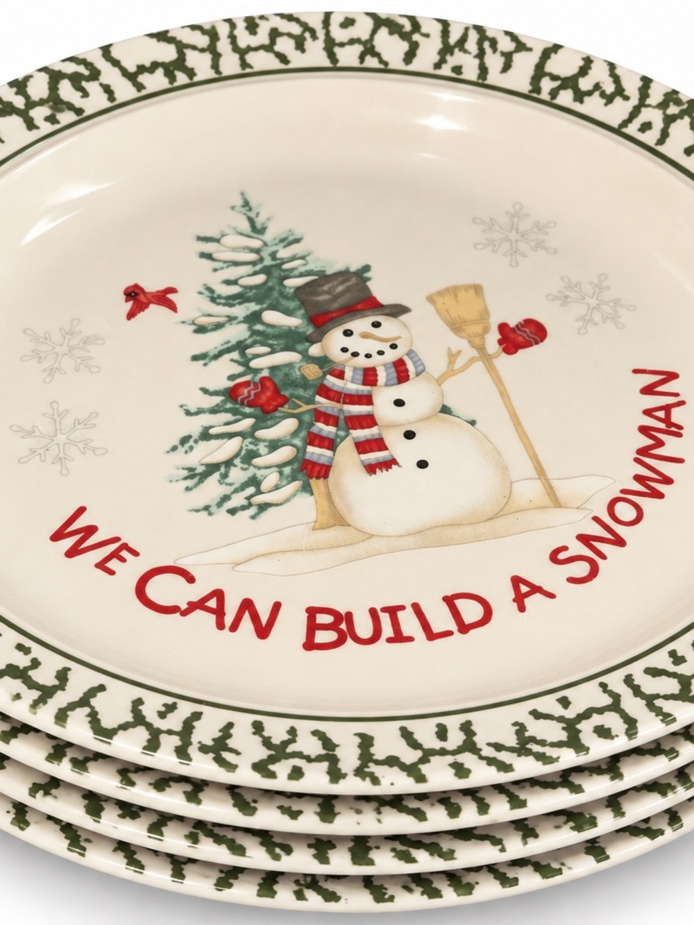 Vintage “We Can Build a Snowman” Christmas stoneware dinner plates – set of 5.